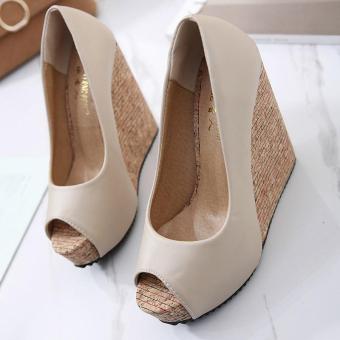 Women's Peep Toe Wedge Shoes Leisure Party High Heels Apricot - Intl June 2018 - 2 Women's Peep Toe Wedge Shoes Leisure Party High Heels Apricot - intl - 2