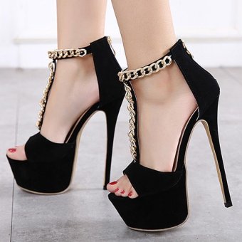 Women's Platform T-strap High Heels Elegant Party Sandals Black - Intl June 2018 - 5 Women's Platform T-strap High Heels Elegant Party Sandals Black - intl - 5