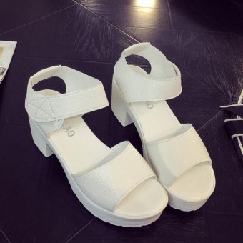 Women's Summer Solid Casual Peep Toe Middle Block Heels Sandals Leather Shoes D161 White(EU:41)(OVERSEAS) - Intl June 2018 - 2 Women's Summer Solid Casual Peep Toe Middle Block Heels Sandals Leather Shoes D161 White(EU:41)(OVERSEAS) - intl - 2