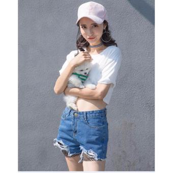 Women's Cute/Sexy Ripped Short With Net Design(Light Blue) July 2018 - 2 Women's Cute/Sexy Ripped Short with Net Design(Light Blue) - 2