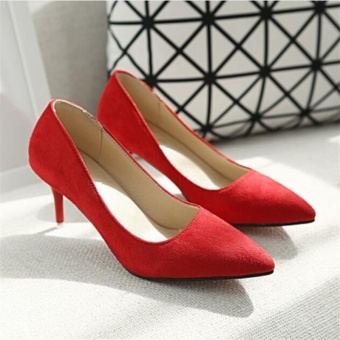 Women's High Heels Pointed Toe OL Stilettos Working Suede LadyFormal Shoes D203 Color Red - Intl June 2018 - 3 Women's High Heels Pointed Toe OL Stilettos Working Suede LadyFormal Shoes D203 Color Red - intl - 3