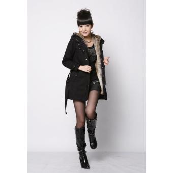 Women's Korean Style Fashion Slim Parka Coat Female Ladies GirlsWinter Fur Hooded Drawstring Waist Long Jacket Down Clothing(Black) - Intl June 2018 - 3 Women's Korean style Fashion Slim Parka Coat Female Ladies GirlsWinter Fur Hooded Drawstring waist Long Jacket Down Clothing(Black) - intl - 3