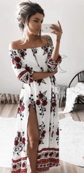 Womens Maxi Floral Off Shoulder Beach Long Skirt Evening Cocktail Party Dress - Intl June 2018 - 3 Womens Maxi Floral Off Shoulder Beach Long Skirt Evening Cocktail Party Dress - intl - 3