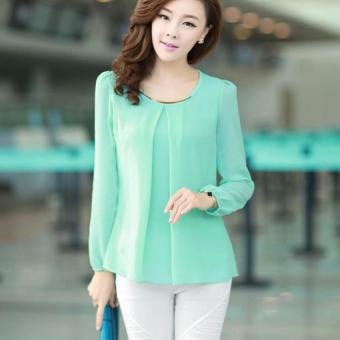 YBC Lady Long-sleeved Straight Chiffon Blouses Shirts Unlined UpperGarment Green - Intl June 2018 - 4 YBC Lady Long-sleeved Straight Chiffon Blouses Shirts Unlined UpperGarment Green - intl - 4