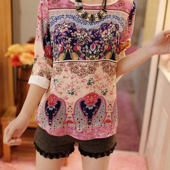 YBC Women Summer Lace Printed Long Sleeves Blouse Loose Casual Wear April 2018 - 2 YBC Women Summer Lace Printed Long Sleeves Blouse Loose Casual Wear - 2