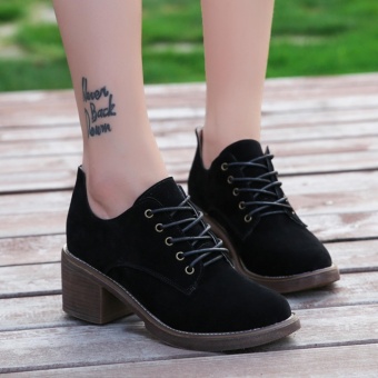 YIKOO Women's Fashion Leather Nubuck Martin Short Boots CasualMiddle Heel Shoes (Black) - Intl June 2018 - 3 YIKOO Women's Fashion Leather Nubuck Martin Short Boots CasualMiddle heel Shoes (Black) - intl - 3
