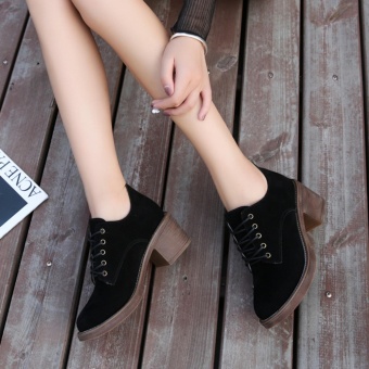 YIKOO Women's Fashion Leather Nubuck Martin Short Boots CasualMiddle Heel Shoes (Black) - Intl June 2018 - 4 YIKOO Women's Fashion Leather Nubuck Martin Short Boots CasualMiddle heel Shoes (Black) - intl - 4