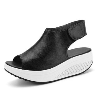 YingWei New Style Fashion Women's Shake Shoes Summer Fish MouthSandals Leather Wedge Shoes Non-slip Platform Shoes With MagicSticker (Black) - Intl April 2018 - 2 YingWei New Style Fashion Women's Shake Shoes Summer Fish MouthSandals Leather Wedge Shoes Non-slip Platform Shoes with MagicSticker (Black) - intl - 2
