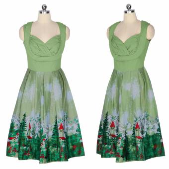 Zaful Women Fashion Vintage Printing Sleeveless Dress Retro Style Defined Waist Elegant - Intl June 2018 - 4 Zaful Women Fashion Vintage Printing Sleeveless Dress Retro Style Defined Waist Elegant - intl - 4