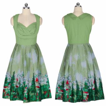 Zaful Women Fashion Vintage Printing Sleeveless Dress Retro Style Defined Waist Elegant - Intl June 2018 - 3 Zaful Women Fashion Vintage Printing Sleeveless Dress Retro Style Defined Waist Elegant - intl - 3