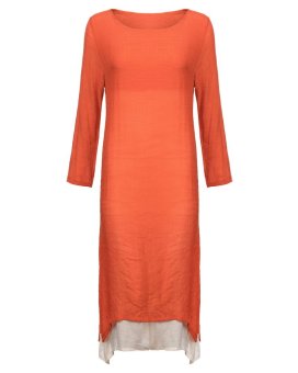 ZANZEA 2017 New Fashion Cotton Linen Vintage Dress Women Casual Loose O Neck Boho Long Maxi Dresses Plus Size Vestidos Orange June 2018 - 3 ZANZEA 2017 New Fashion Cotton Linen Vintage Dress Women Casual Loose O Neck Boho Long Maxi Dresses Plus Size Vestidos Orange - 3