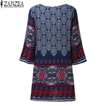 ZANZEA Oversize Womens Round Neck 3/4 Sleeve Casual Long Shirt Ladies Party Summer Vintage Mini Dress Floral Print Vestido (Blue) - Intl June 2018 - 5 ZANZEA Oversize Womens Round Neck 3/4 Sleeve Casual Long Shirt Ladies Party Summer Vintage Mini Dress Floral Print Vestido (Blue) - intl - 5