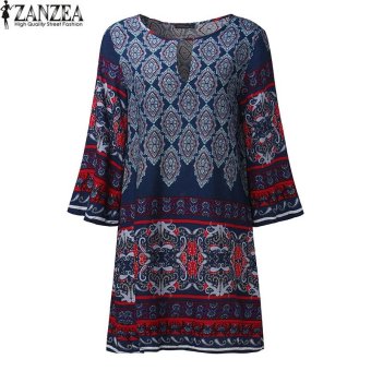 ZANZEA Oversize Womens Round Neck 3/4 Sleeve Casual Long Shirt Ladies Party Summer Vintage Mini Dress Floral Print Vestido (Blue) - Intl June 2018 - 4 ZANZEA Oversize Womens Round Neck 3/4 Sleeve Casual Long Shirt Ladies Party Summer Vintage Mini Dress Floral Print Vestido (Blue) - intl - 4