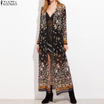 ZANZEA Vintage Womens Long Sleeve Boho Floral Printed Chiffon Kimono V-Neck Summer Beach Maxi Long Jacket Cardigan Tops - Intl June 2018 - 2 ZANZEA Vintage Womens Long Sleeve Boho Floral Printed Chiffon Kimono V-Neck Summer Beach Maxi Long Jacket Cardigan Tops - intl - 2