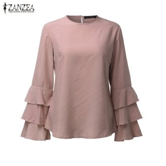 ZANZEA Women Blouses Ladies O-Neck Flounce Long Sleeve Solid Blusas Casual Loose Tops Plus Size (Pink) - Intl June 2018 - 4 ZANZEA Women Blouses Ladies O-Neck Flounce Long Sleeve Solid Blusas Casual Loose Tops Plus Size (Pink) - intl - 4