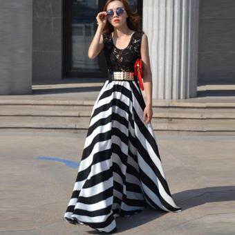 ZANZEA Women Boho Lace Long Maxi Party Dress Beach Chiffon Stripe Dresses Black And White-Intl June 2018 - 2 ZANZEA Women Boho Lace Long Maxi Party Dress Beach Chiffon Stripe Dresses Black and White-Intl - 2