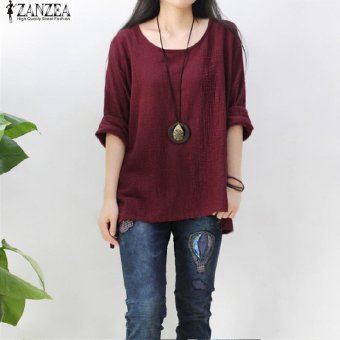 ZANZEA Women Round Neck Oversized T-Shirt Loose Blouse Pullover Tops Jumper Plus Size (Wine Red) - Intl June 2018 - 3 ZANZEA Women Round Neck Oversized T-Shirt Loose Blouse Pullover Tops Jumper Plus Size (Wine Red) - intl - 3