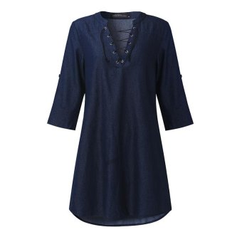 ZANZEA Womens Oversized Lace-Up V-Neck Denim Blue AsymmetricalCasual Mini Shirt Dress (Blue) - Intl June 2018 - 5 ZANZEA Womens Oversized Lace-Up V-Neck Denim Blue AsymmetricalCasual Mini Shirt Dress (Blue) - intl - 5
