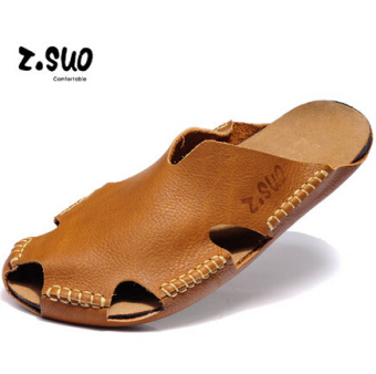 Z.Suo cool leather Men outerwear sandals Baotou slippers (Men