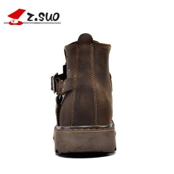 Z.SUO Men's Fashion Straps Biker Boots Cowhide Leather Shoes (DarkBrown) - Intl May 2018 - 4 Z.SUO Men's Fashion Straps Biker Boots Cowhide Leather Shoes (DarkBrown) - intl - 4