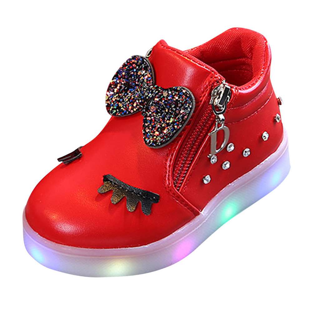 รองเท้าเด็กผญ เด็กทารกเด็กทารกหญิงคริสตัลกุทัณฑ์ LED รองเท้าเรืองแสงรองเท้ากีฬารองเท้าผ้าใบ