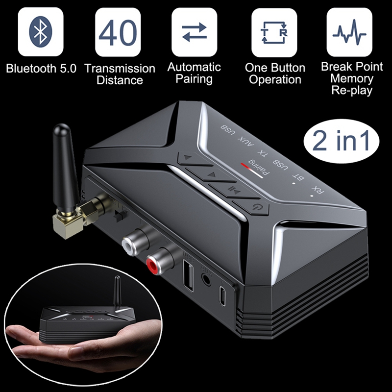 40M Bluetooth 5.0 Audio Receiver Adapter RCA 3.5mm Aux U Disk Wireless