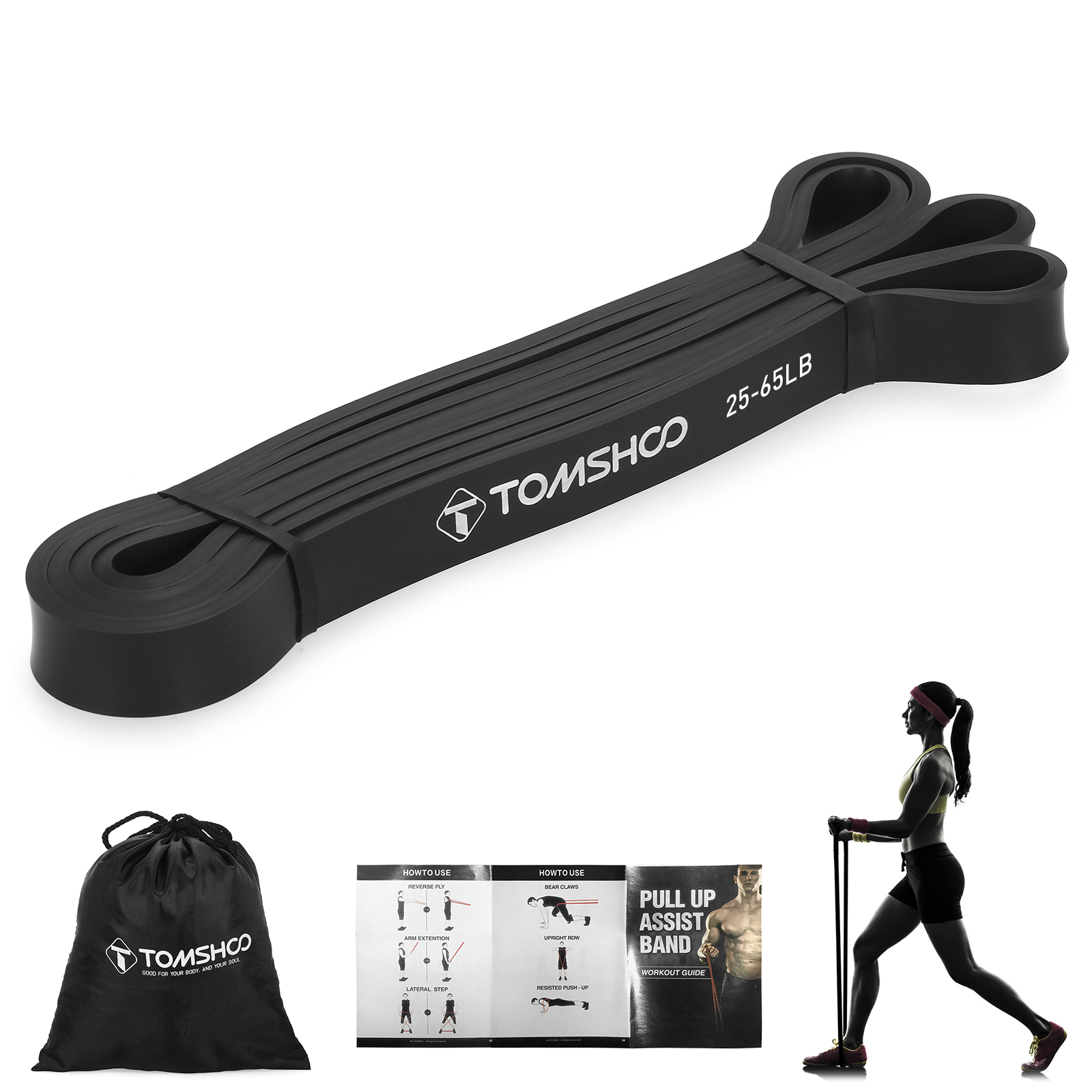 TOMSHOO ดึงวงดนตรี Assist Band วงความต้านทาน Powerlifting ออกกำลังกายยางยืดออกกำลังแบบแผ่นพร้อมกระเป๋าใส่โน๊ตบุ๊คแบบพกพา