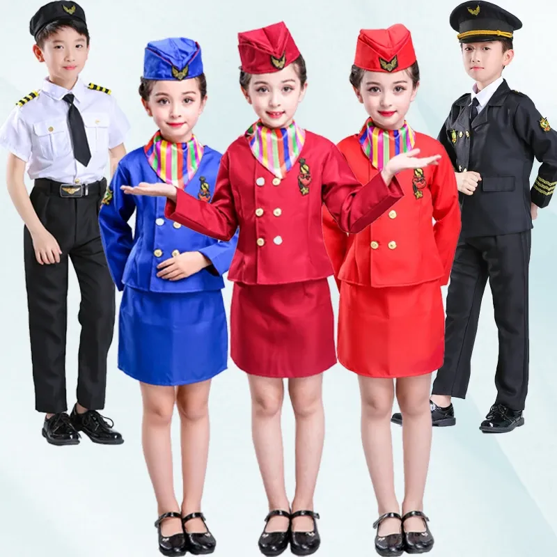 Kid Career Trang Phục Tiếp Viên Hàng Không Đồng Phục Phi Công Cậu Bé Phi Công Cơ Trưởng Trang Phục Biểu Diễn