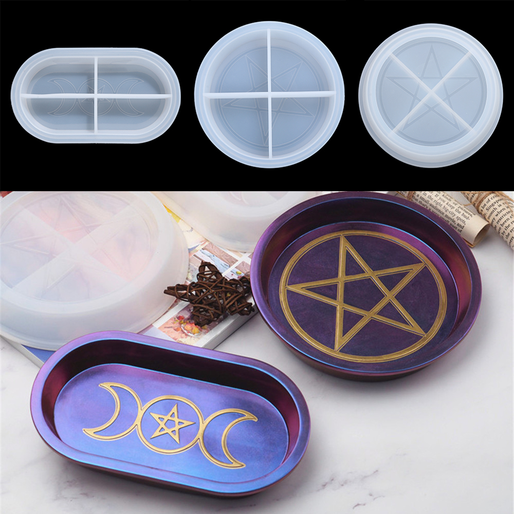 NARGANG89 DIY Arts Pentagram Moon Crystal Box Resin Mold Silicone Mould Tray Mold Dish Making Tools