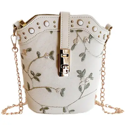 Fashion Handbags New Bucket Bag Solid Color Embroidery Chain Wild Bag Shoulder Messenger Bag Messenger Bag (1)