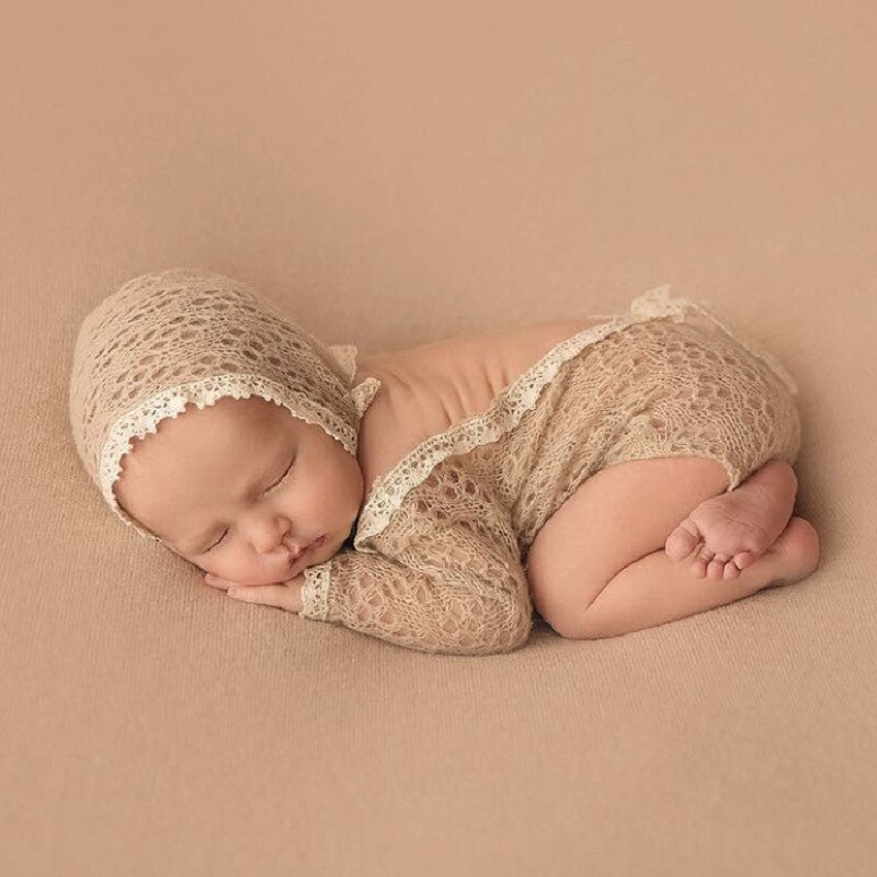 Newborn quần áo chụp ảnh Mũ đan + Romper 2 cái bộ bé gái đạo cụ chụp ảnh