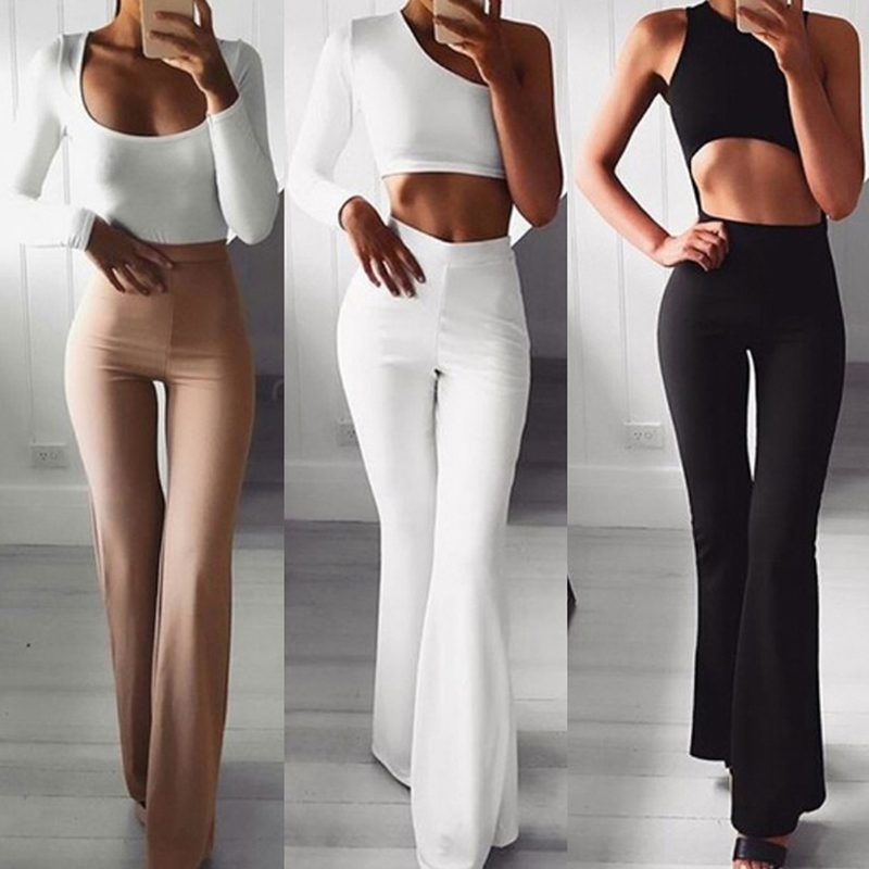 White trousers high waist for women comfortable and loose chiffon