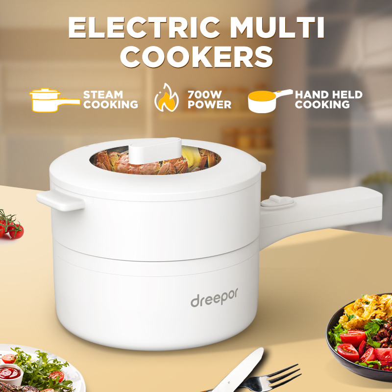 Dreepor Mini Cooker Non-Stick Pan 2L Electric Cooker With Steamer ...