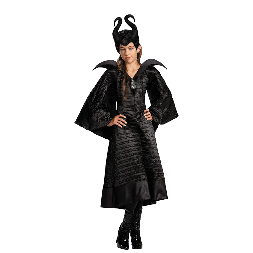 Phim Maleficent Cô Gái Cosplay Trang Phục Halloween Trẻ Em Áo Choàng Nữ Hoàng Đen Có Sừng