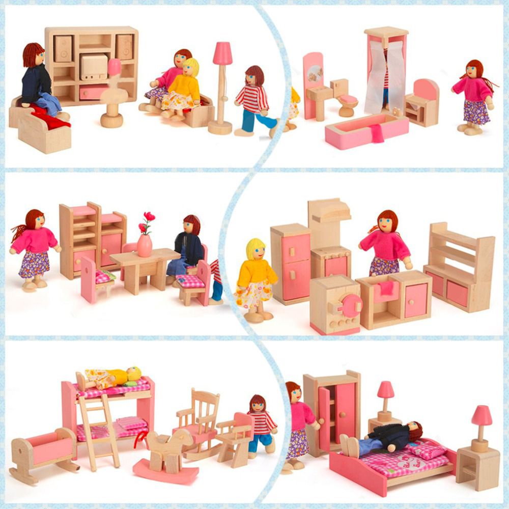 YJFUY ห้องนอนเด็กห้องครัวคุณภาพสูง DIY ห้องน้ำเฟอร์นิเจอร์ไม้ห้องนอนบ้านตุ๊กตา Miniature 6ประเภทของเล่นเรียนรู้สำหรับเด็ก3D อาคารของเล่นเพื่อการศึกษาเฟอร์นิเจอร์บ้านตุ๊กตาของเล่นจำลอง