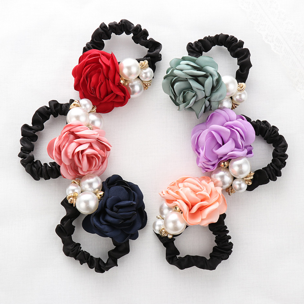 F8C503Y Women Girls Hair Accessorie Pearl Rhinestone Hair Bands Hair Rubber Bands Hair Rope Headbands Elastic Hair Ring