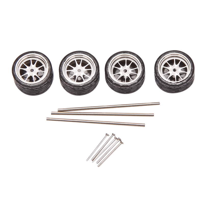 4Pcs 1/64 Scale Steamer Alloy Wheels Tire Alloy Model Car General Modified Tire for 1:64 Vehicles General Model Tire