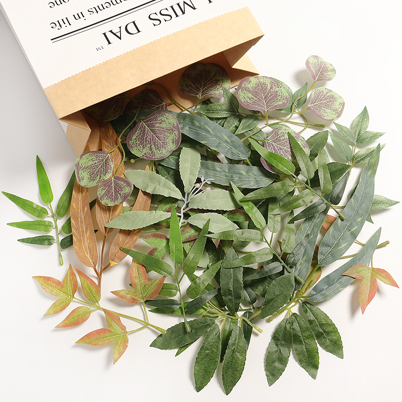 10 chiếc mô phỏng vật có lá bạch đàn lá cẩm tú cầu lá olive mô phỏng treo tường nhân tạo lá vật có phụ kiện lá giả