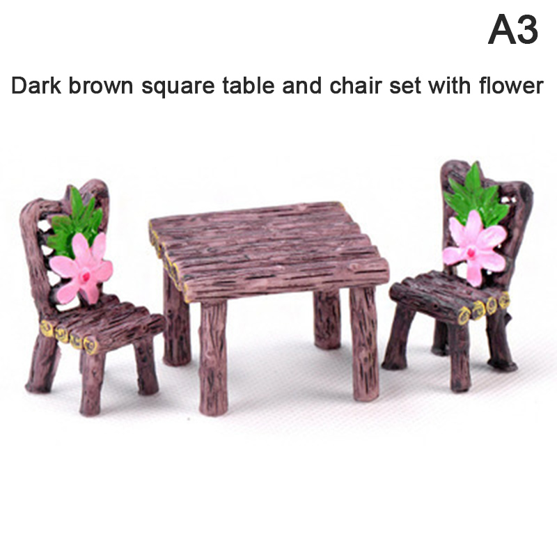 FOO Mini โต๊ะเฟอร์นิเจอร์บ้านและเก้าอี้สวน Miniatures Figurines แต่งบ้านตุ๊กตา