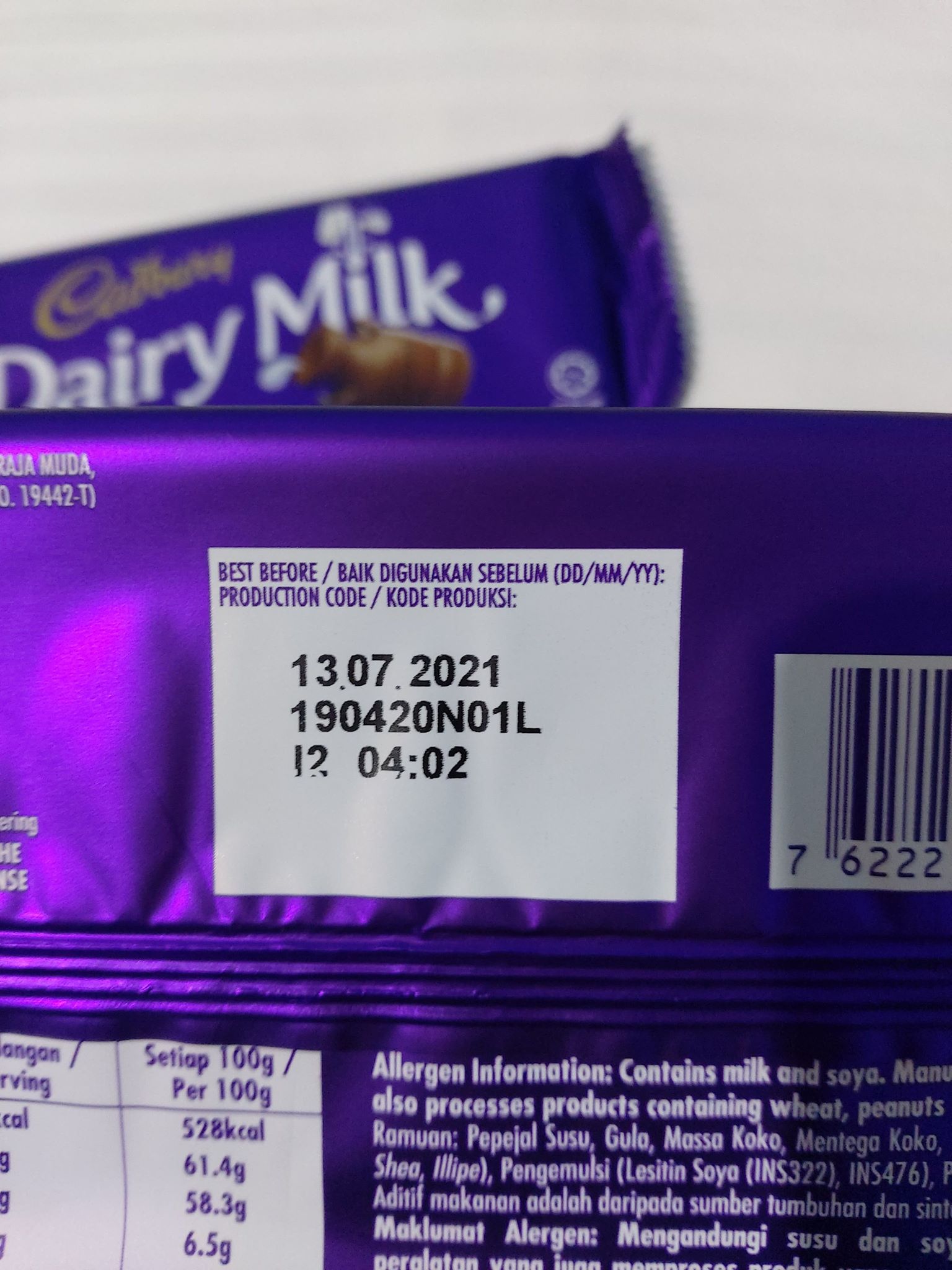 Expiry date of dairy milk chocolate