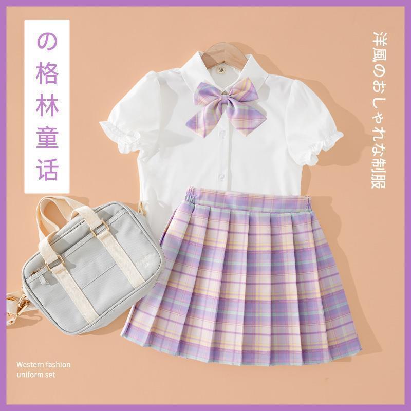 Girls' suit summer clothes new loose foreign style net children's overall shorts two-piece set