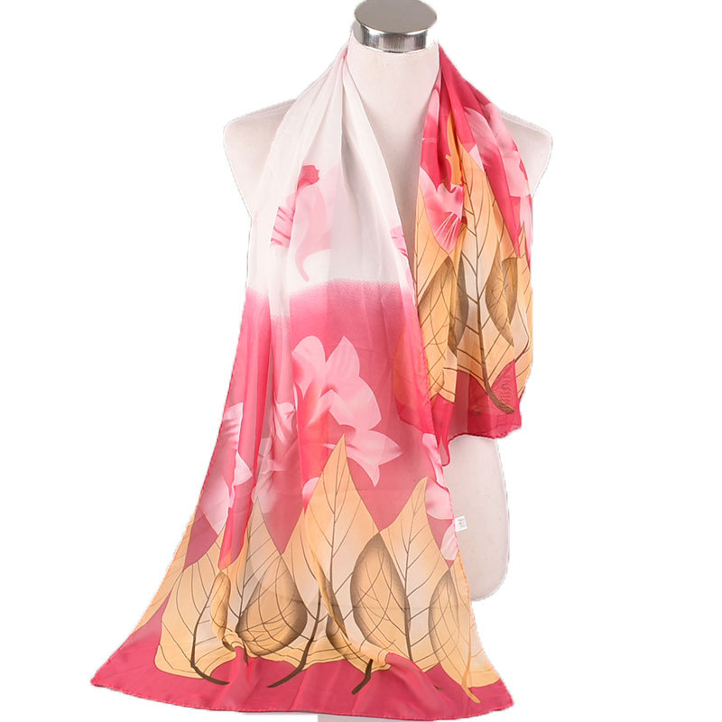 Khăn choàng voan hình lá khăn lụa dài in họa tiết khăn quàng nhỏ cho nữ