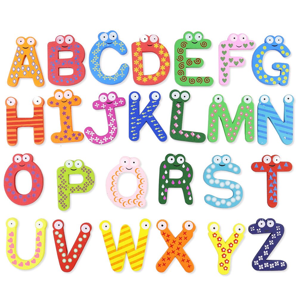 Số gỗ A-Z ký tự bảng chữ cái nam châm Đồ chơi giáo dục cho bé trẻ em miếng
