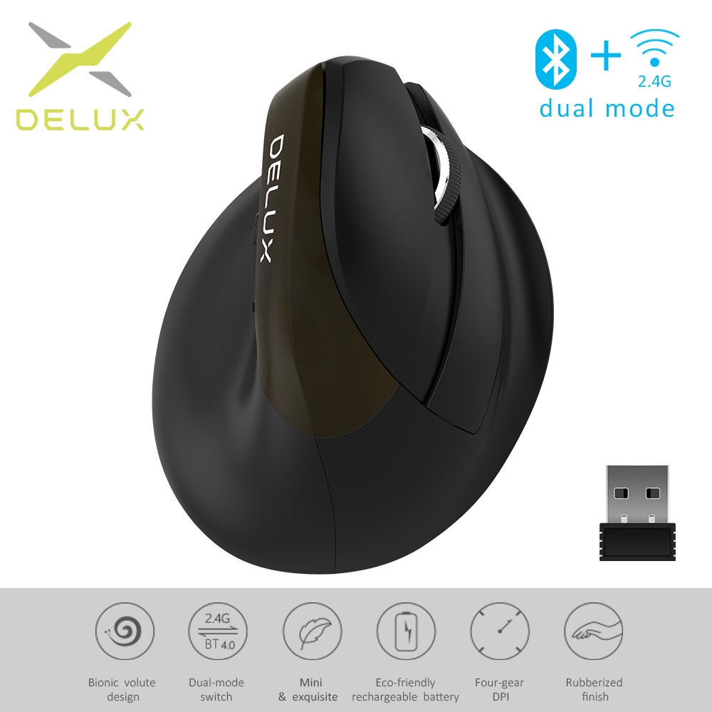 Chuột delux m618mini jet chuột công thái học chuột đứng không dây usb bluetooth 2.4ghz rgb im lặng và sạc lại được cho văn phòng