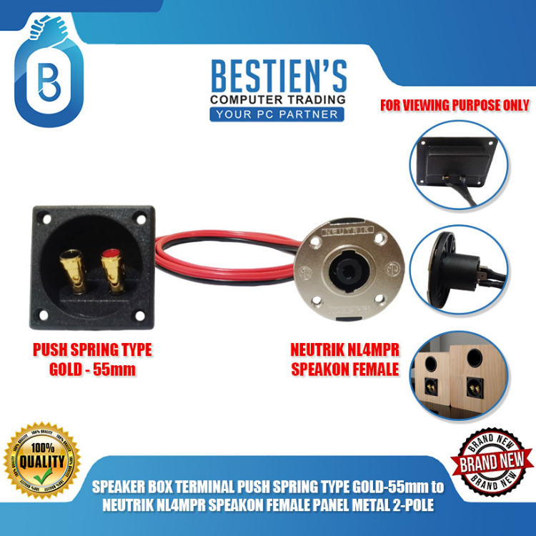 SPEAKER BOX TERMINAL PUSH SPRING TYPE GOLD-55mm to NEUTRIK NL4MPR