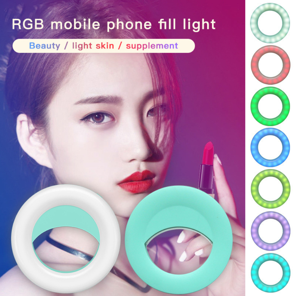 AAbest | โทรศัพท์มือถือด้านหน้ากล้องไฟRGB LEDแหวนเซลฟี่โทรศัพท์แหวนแฟลชเลนส์3-ระดับความสว่างเติมแผ่นเรืองแสงClip-Onสำหรับโคมไฟสมาร์ทโฟน