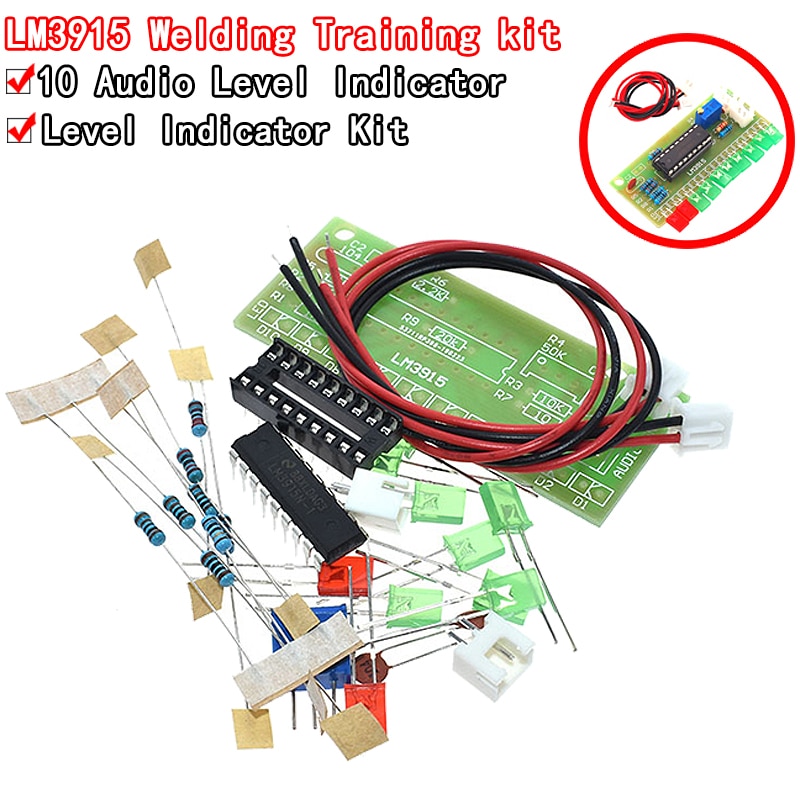 Lm3915 dc 9v-12v 10 led sound indicator kit diy