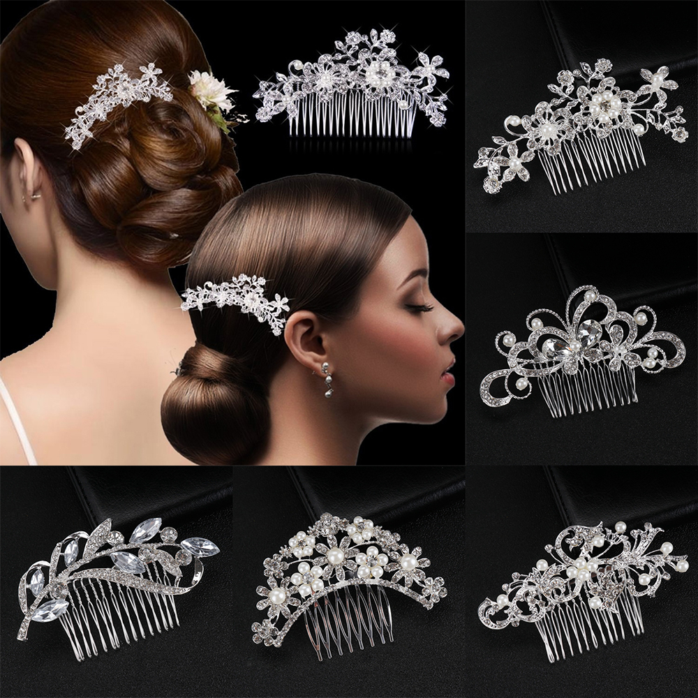 SIKONG Women Girls Hair Accessories Hair Ornaments Flower Leaf Bridal Hair Comb Crystal Pearls Bridesmaid Hairpins Wedding Hair Clips