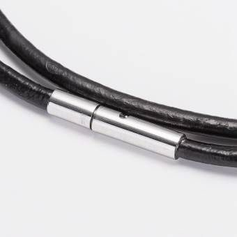3MM Stainless Steel Magnetic Clasp Black Leather Cord Rope Chain Necklace For Men & Women 60cm Long - Intl June 2018 - 2 3MM Stainless Steel Magnetic Clasp Black Leather Cord Rope Chain Necklace For Men & Women 60cm Long - Intl - 2