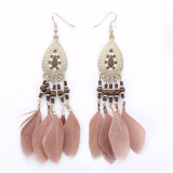 Antique Bohemia Beads Tassel Vintage Drop Leaves Earrings (Light Coffee) - intl